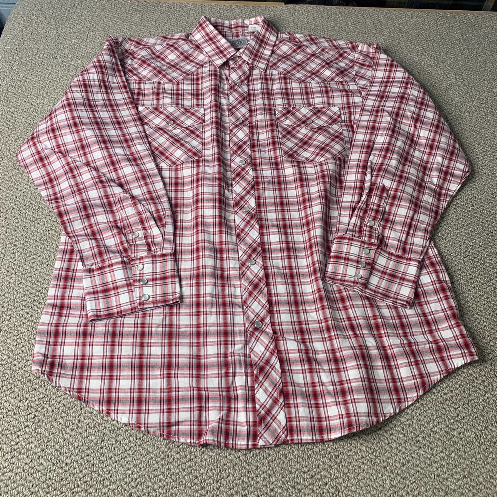Gibson Mens Shirt Size 2XL Red White Plaid Long Sleeves Snap Front‎ Pockets